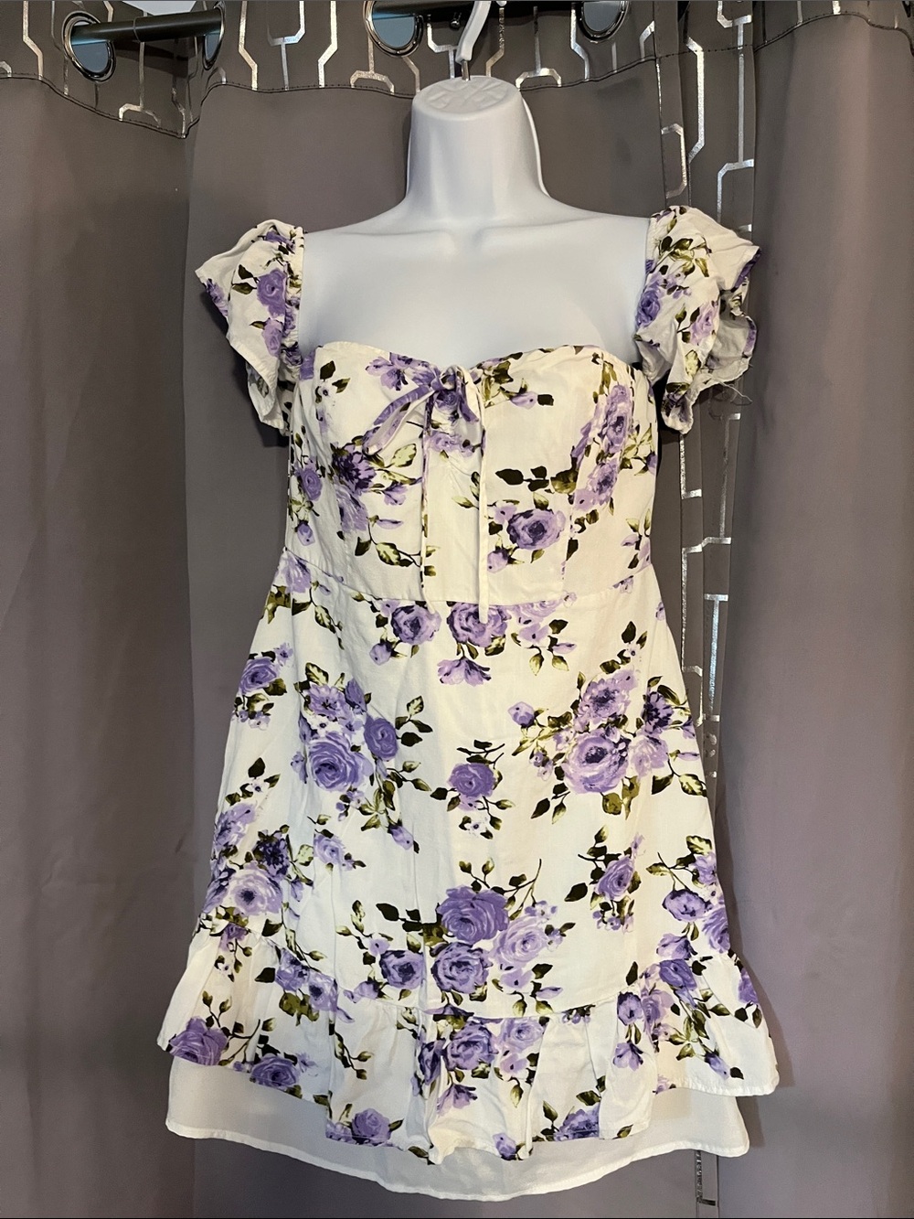 Forever 21 Cream off the shoulder Dress with Lavender Floral Print